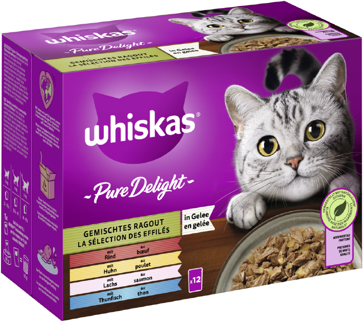 whiskas Katzen-Nassfutter Pure Delight Gemischtes Ragout in Gelee Multipack